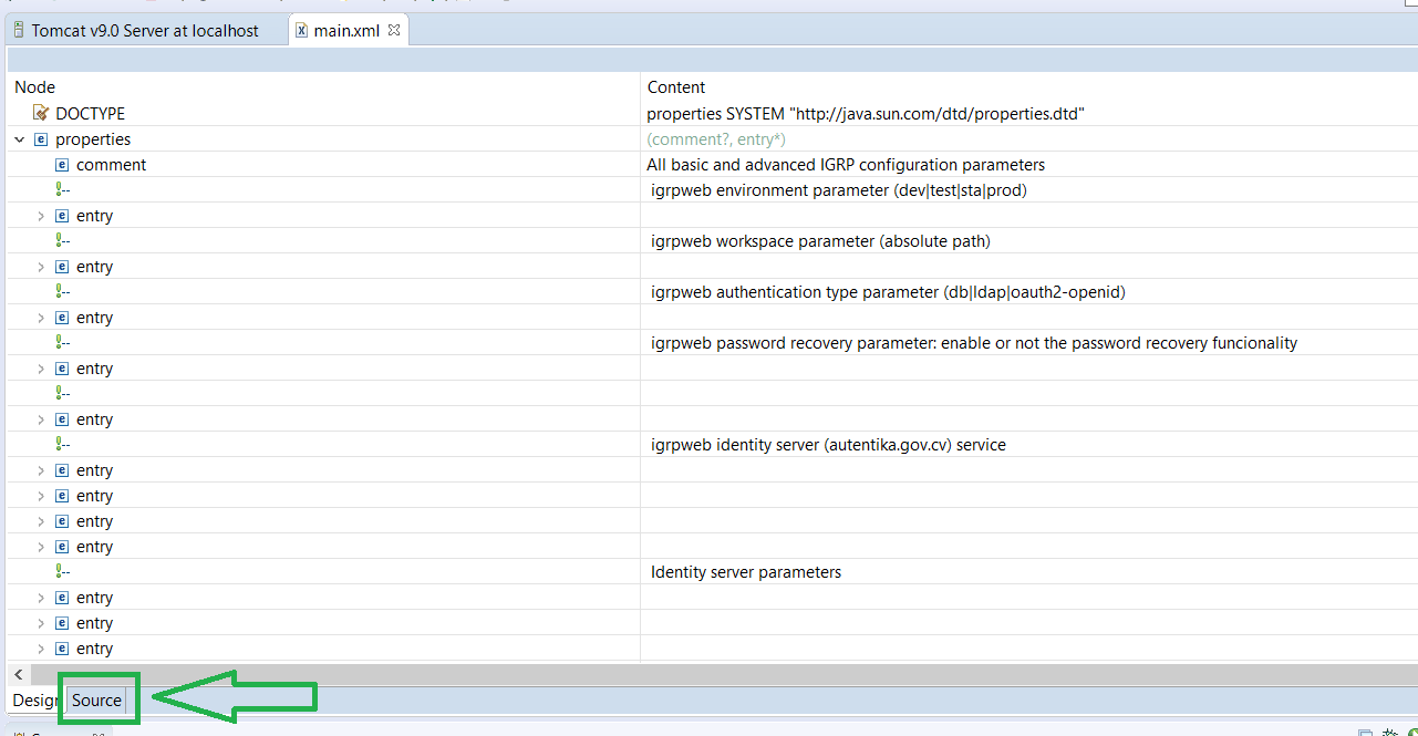 Alterar o ficheiro main.xml para Source