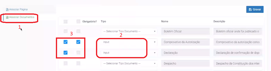 Associar documentos na Etapa Pedido de concurso