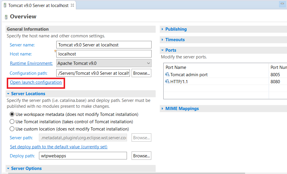 Open launch configuration