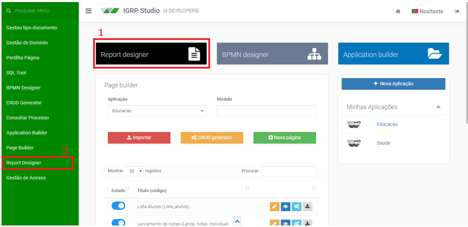 Acesso ao Report Designer