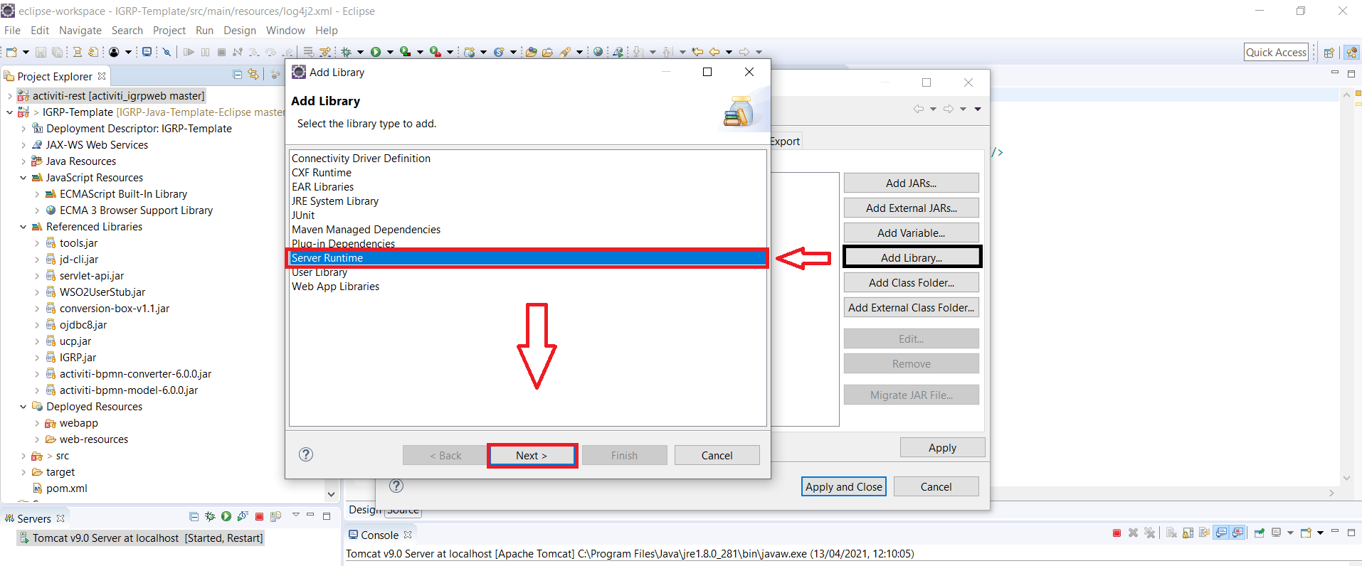 Add Library Server Runtime