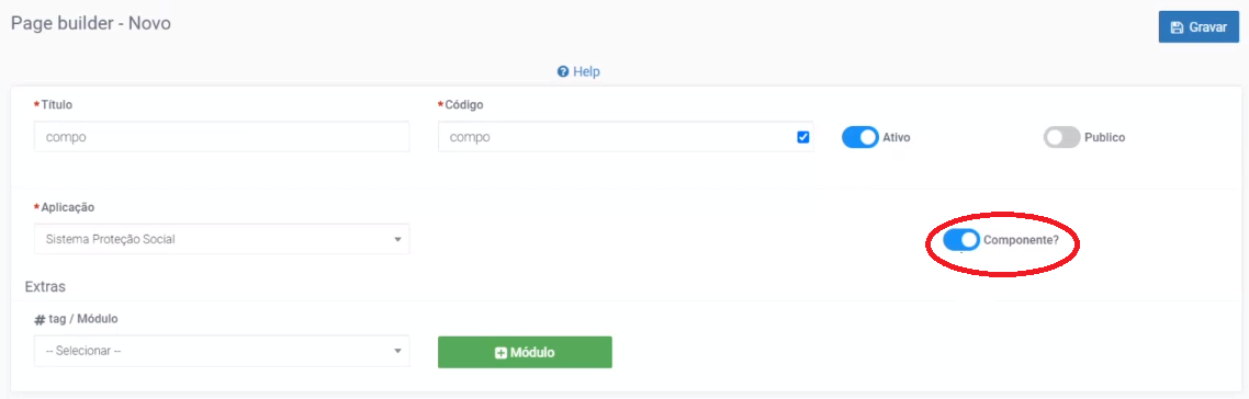  Ativação da propriedade Componente