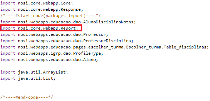 Campo utilizado para importar classes no IGRP Studio