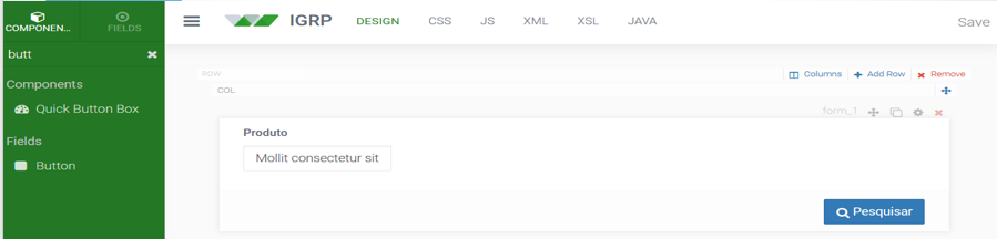 Configuração no Design da página