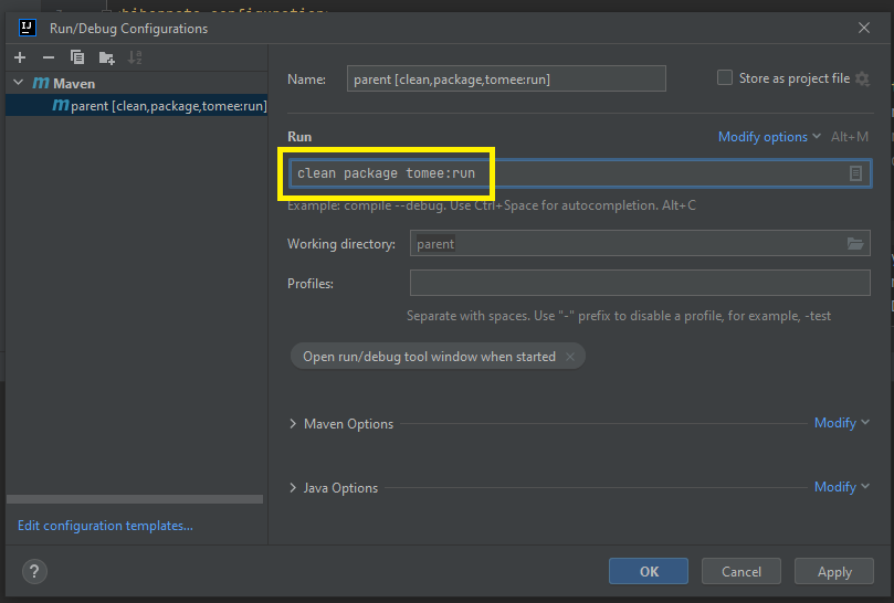 Configurar Run