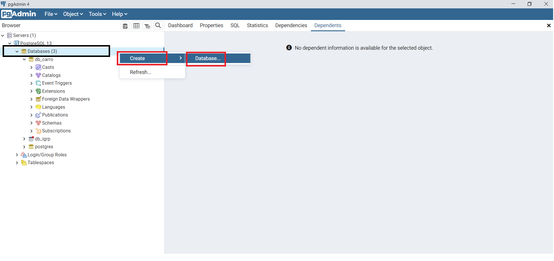 Create BD portgreSQL