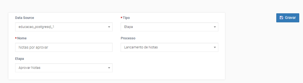 Exemplo de Data Source do tipo Etapa