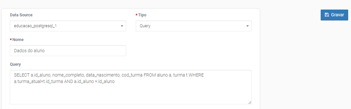Exemplo de Data Source do tipo Query