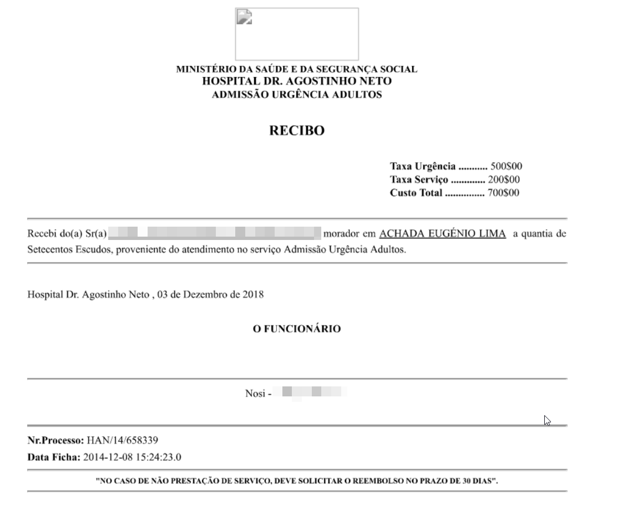 Exemplo de relatório 2 - recibo de pagamento de taxa de urgência