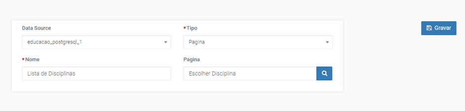 Exemplo quando o tipo de Data Source for Página
