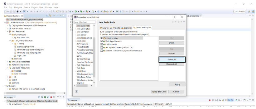 Terminar a configuração de Java Build Path