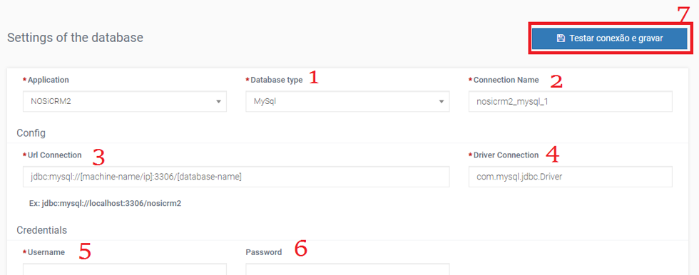 Página de Configuração de BD