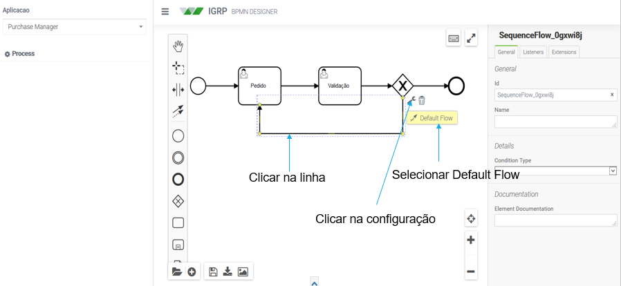 Seleção do default flow