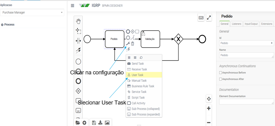 Seleção do User Task