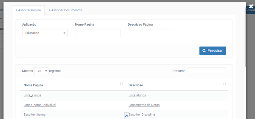 Tela apresentada para pesquisar uma página a ser preenchida em Add Data Source