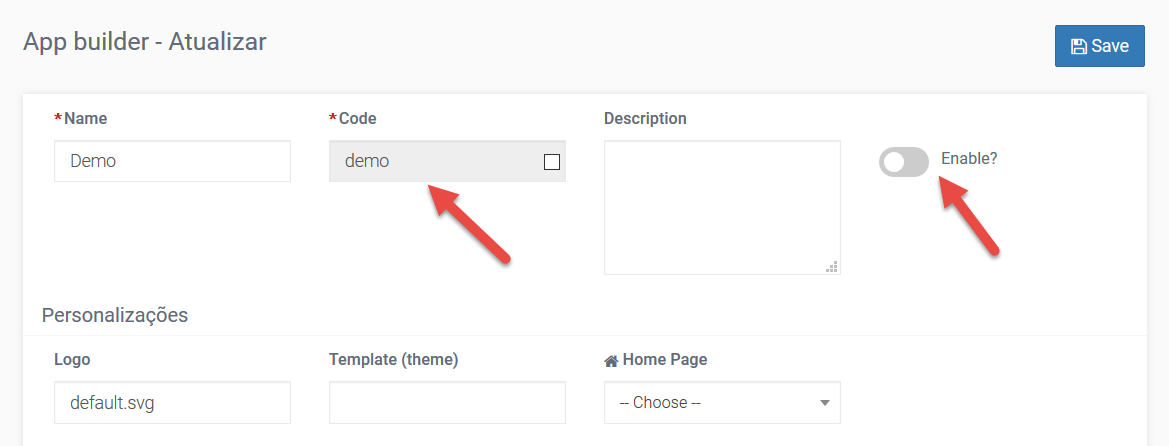 Application Builder atuualização das informações