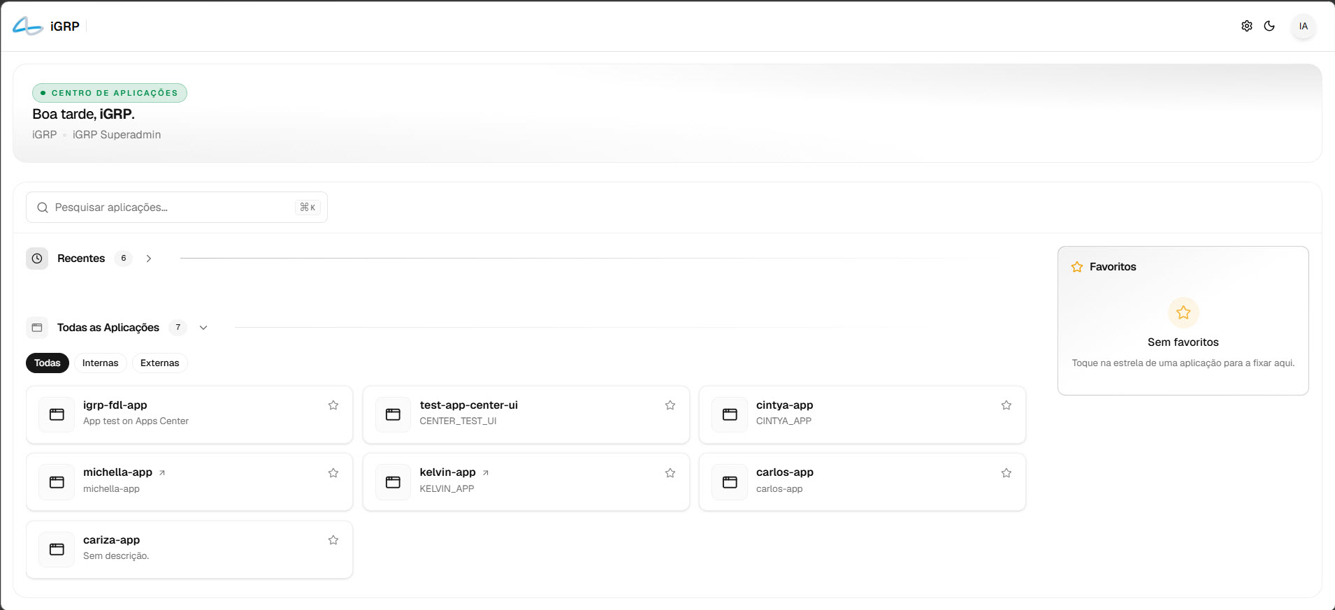 App Shell — Centro de Aplicações do IGRP